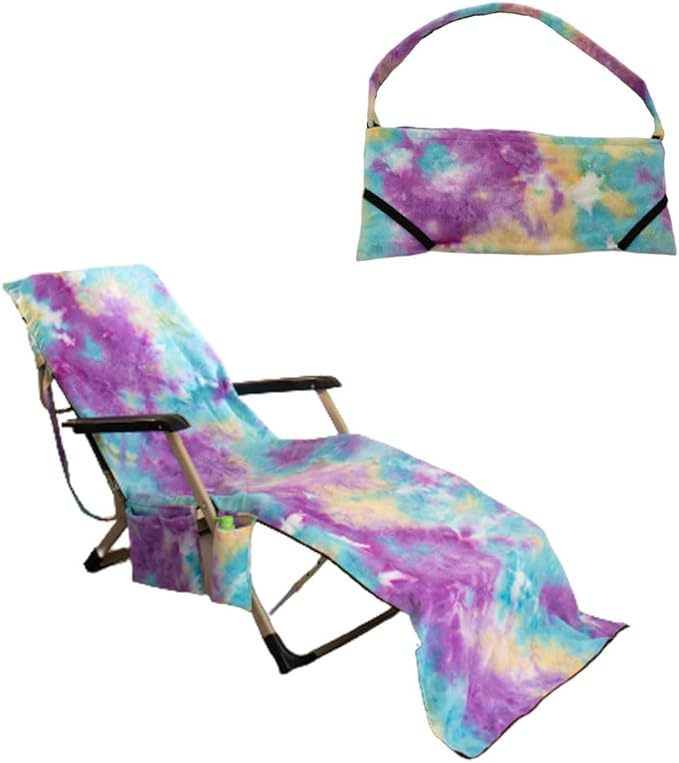 Beach Chair Cover w/Side Pockets Microfiber Chaise Lounge Chair Towel Cover for Garden Beach Hotel