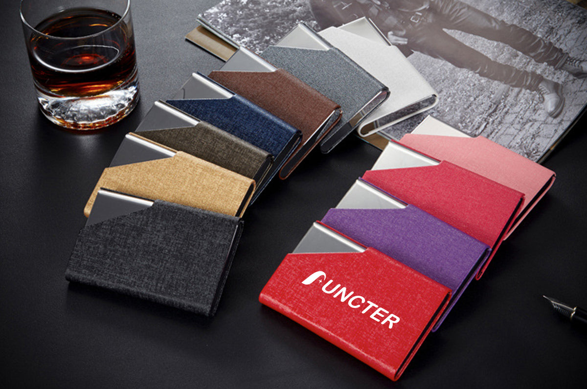 Business Card Cases PU Leather Name Card Holders Stainless Steel Multi Card Holders for Men Women