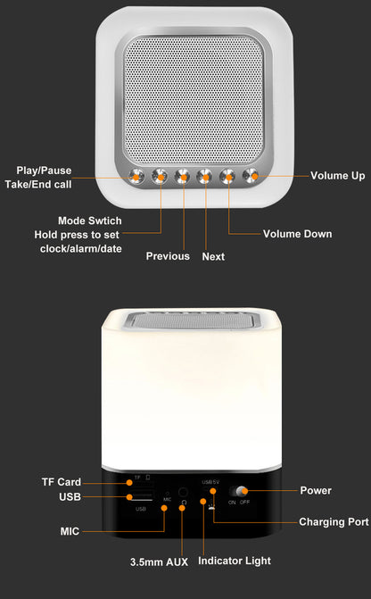 1200 mAh Colorful Touch Sensor Night Lamp Speaker LED Radio Alarm Clock Wireless Speaker