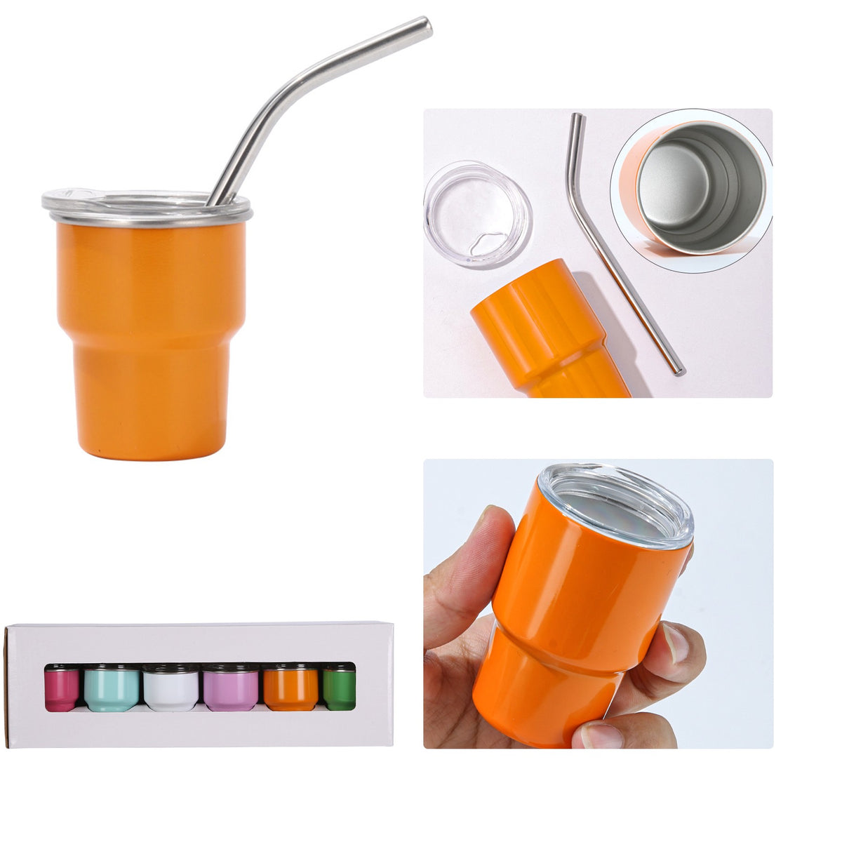 Stainless Steel Mini Tumbler W/ Straw 2 oz. (6 Pack)