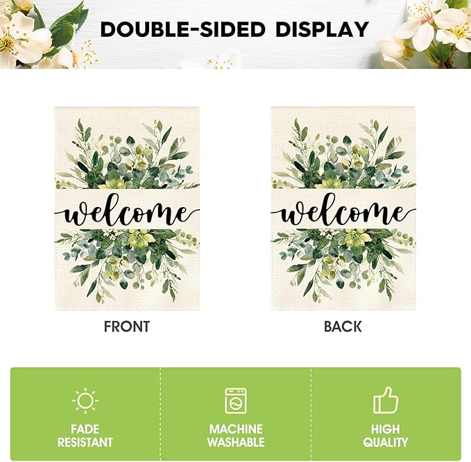 Spring Summer Floral Welcome Garden Flag 12x18" Double Sided Outside