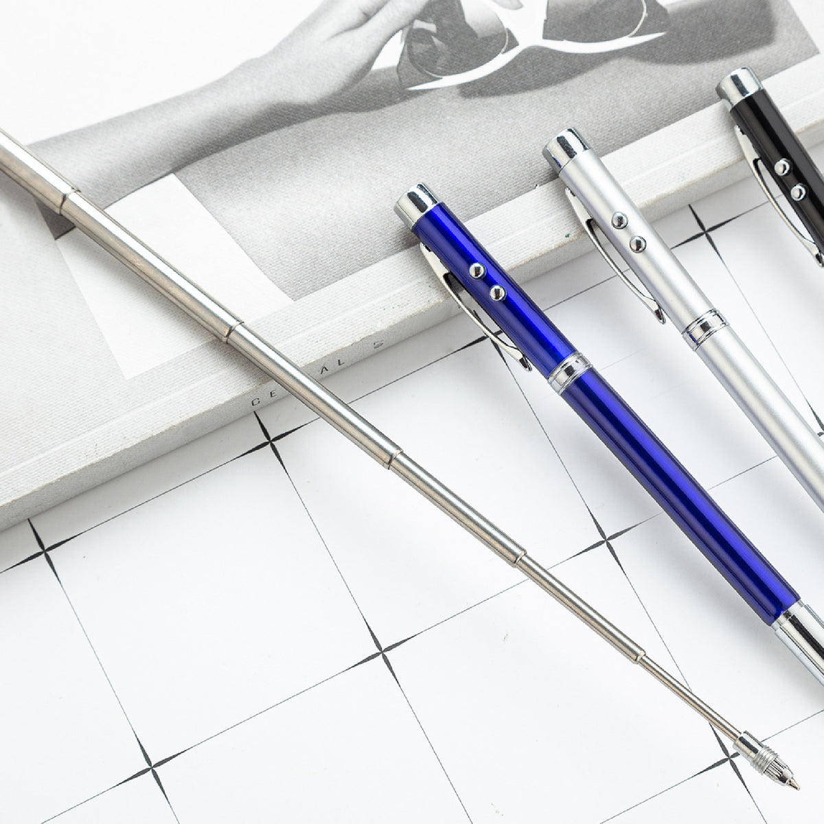 4" 1 Laser Pointer Multi Function Pen Retractable Teaching Pointer White Board Pointer Gift Box