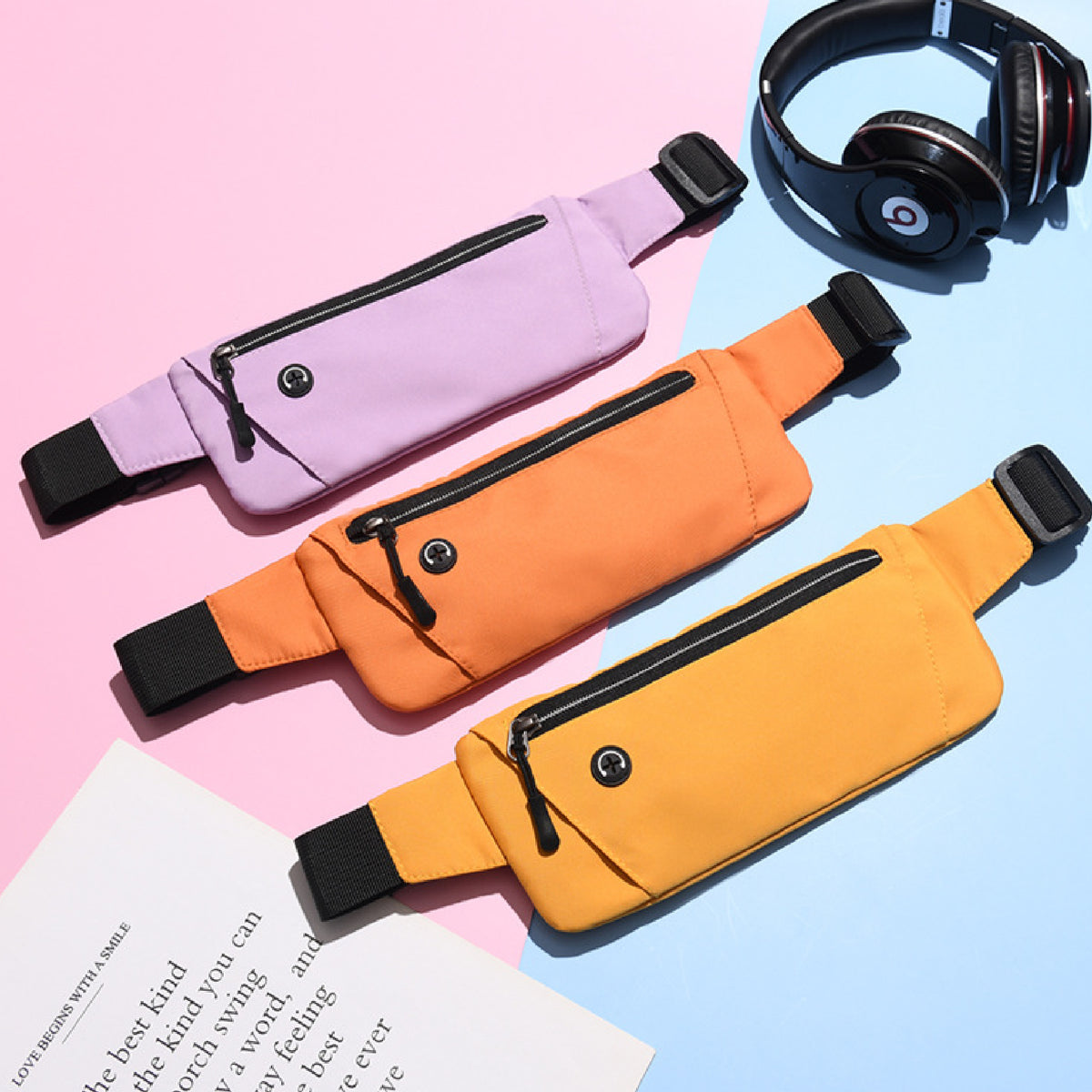 Waterproof Waist Pouch Slim Belt Bag Waistband Bag with Earphone Hole