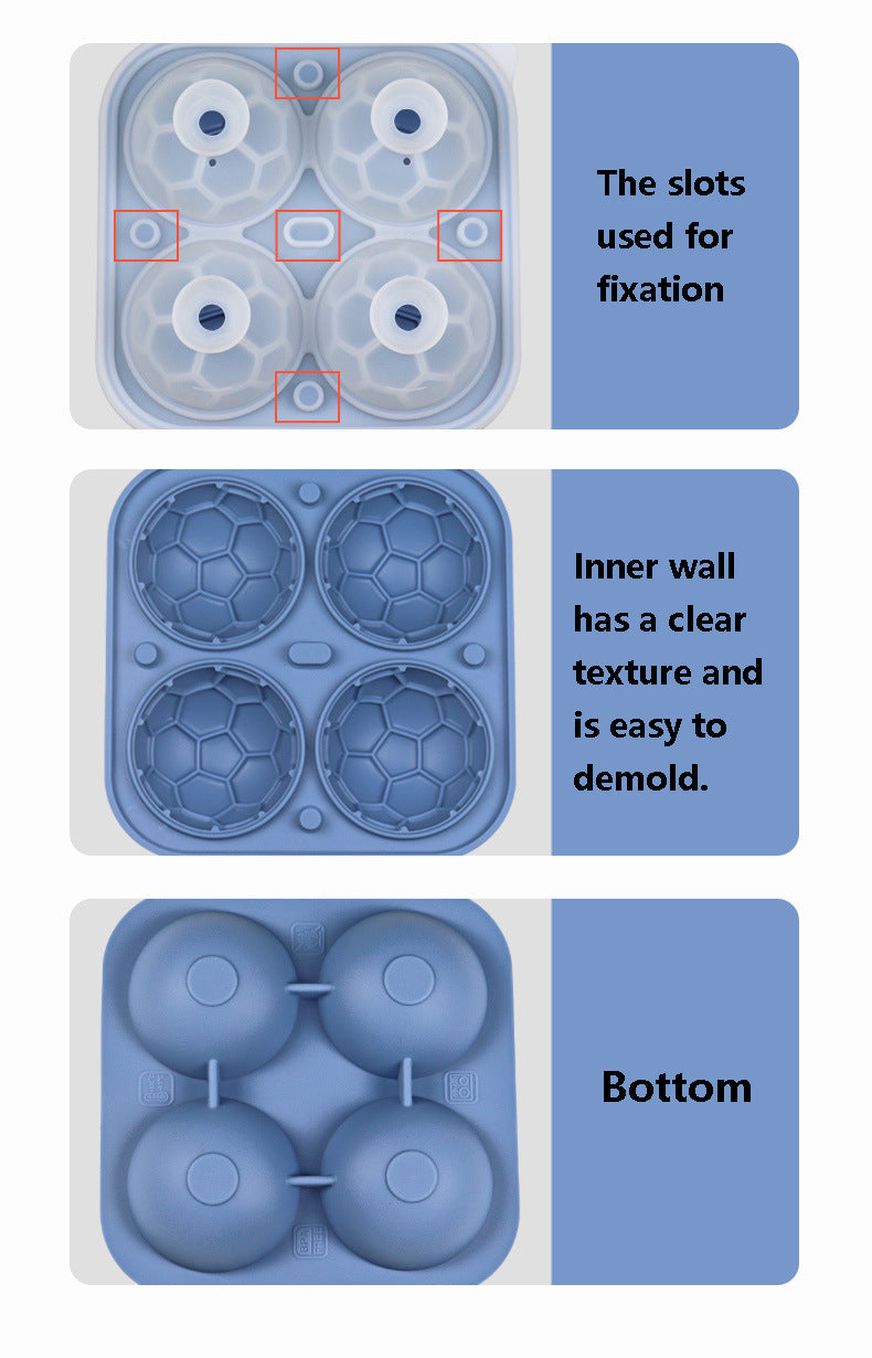 Sports Ball Soccer Shaped Silicone Ice Ball Mold W/ Ice Cube Tray