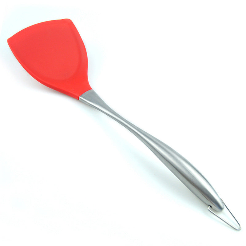 Silicone Solid Turner W/Stainless Steel Handle-Heat Resistant Silicone Tools Non-Stick Cookware