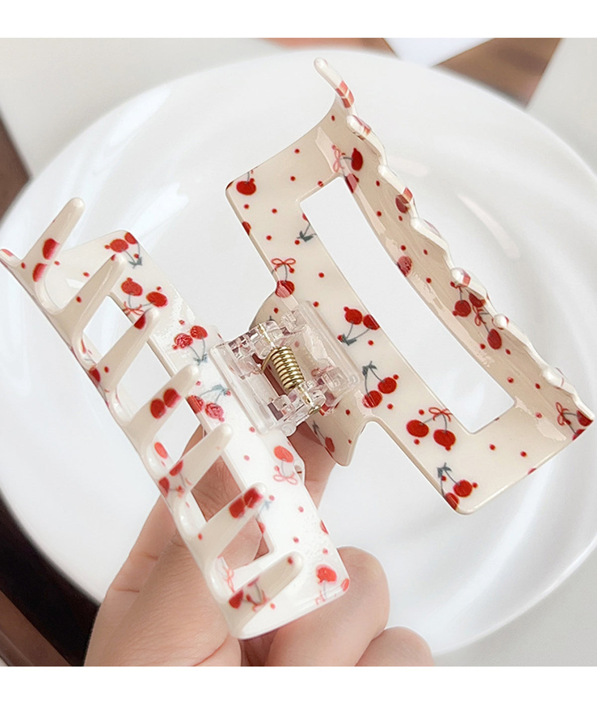 Ditsy Cherry Print Claw Clips
