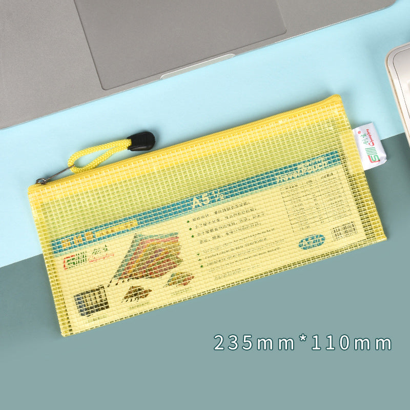 Long Square Shape Mesh Zipper Pouch Document Holder Bag File Document Pouch For School Office