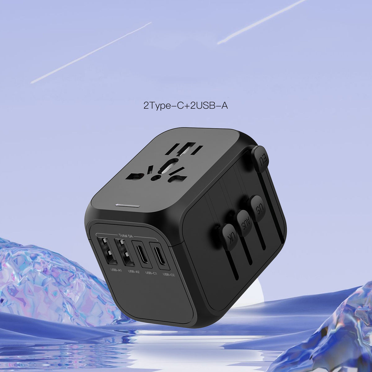 International Travel Adapters W/2 USB Ports & 2 Type C Ports 100V-250V (EU UK USA AU Plug)