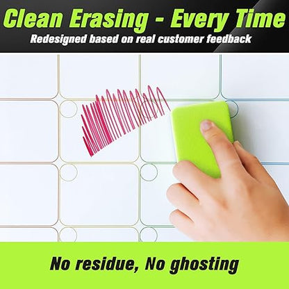 Magnetic Calendar Easy to Clean Strong Magnetic Hold Includes Dual-Magnet Markers & Eraser
