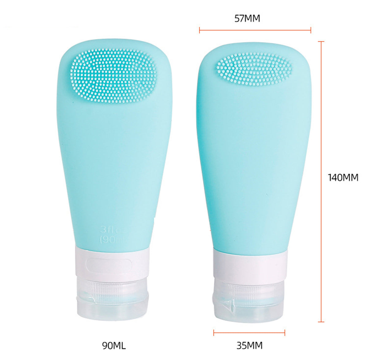 3 OZ Silicone Travel Split Bottles W/Bristle Brush