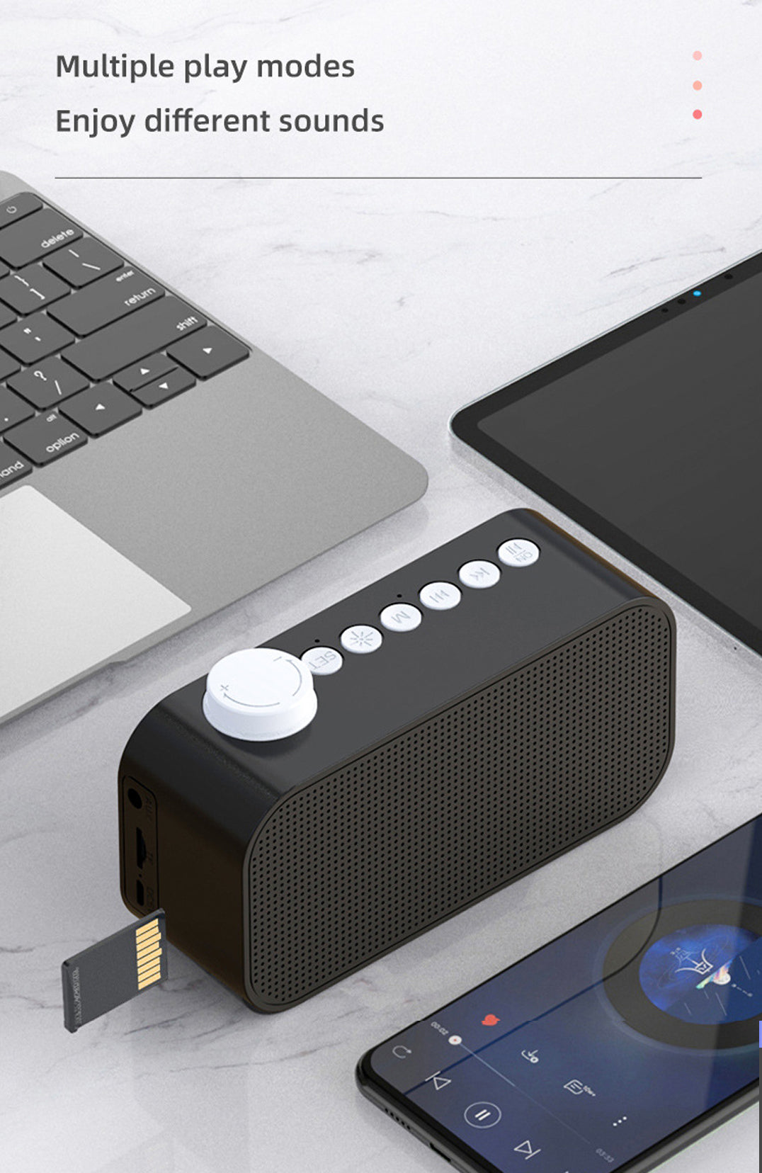2000 mAh Digital LED Mirror Radio Alarm Clock Wireless Speaker W/Knob And Phone Bracket