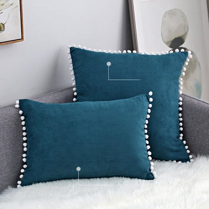Full Printed 15 x 8" Pompoms Pillowcase Velvet Ball Tassel Trimmed Pompom Fringe Cute Pillowcase