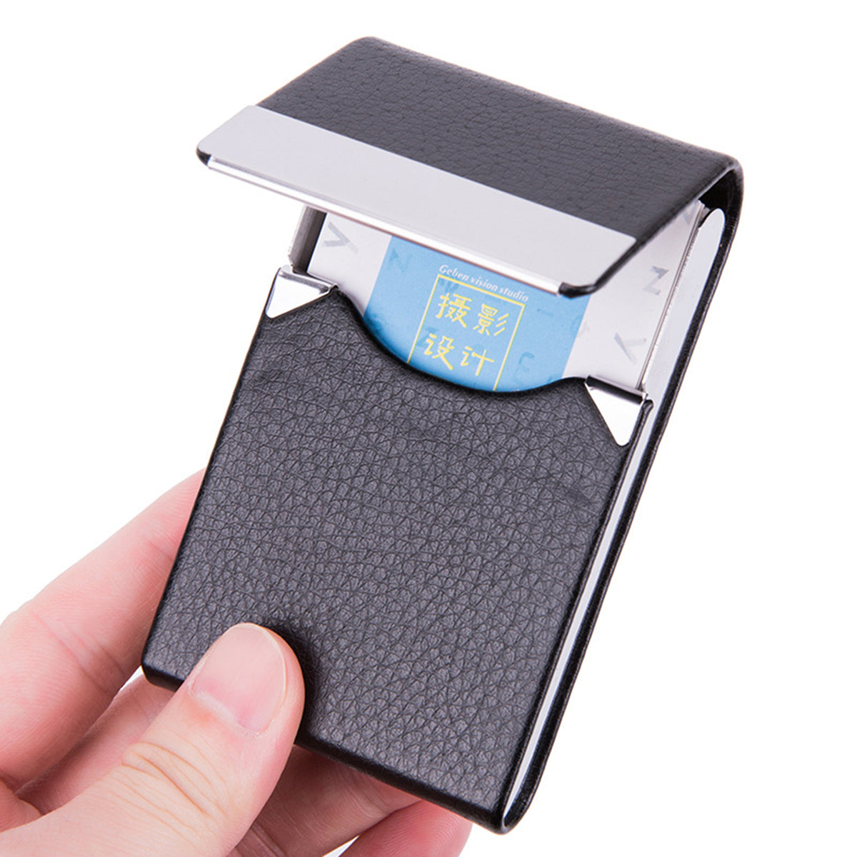 Stainless Steel Business Card Holder W/PU Leather