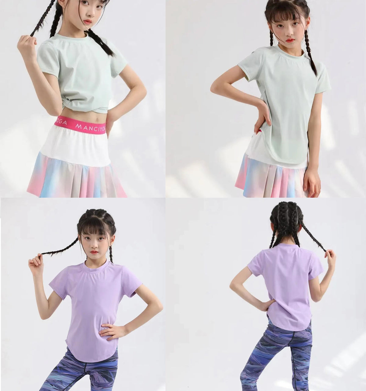 Teens Yoga Ice Touch Lotus Leaf Hem Short Sleeve Quick Dry Running Sports Fitness T-shirt
