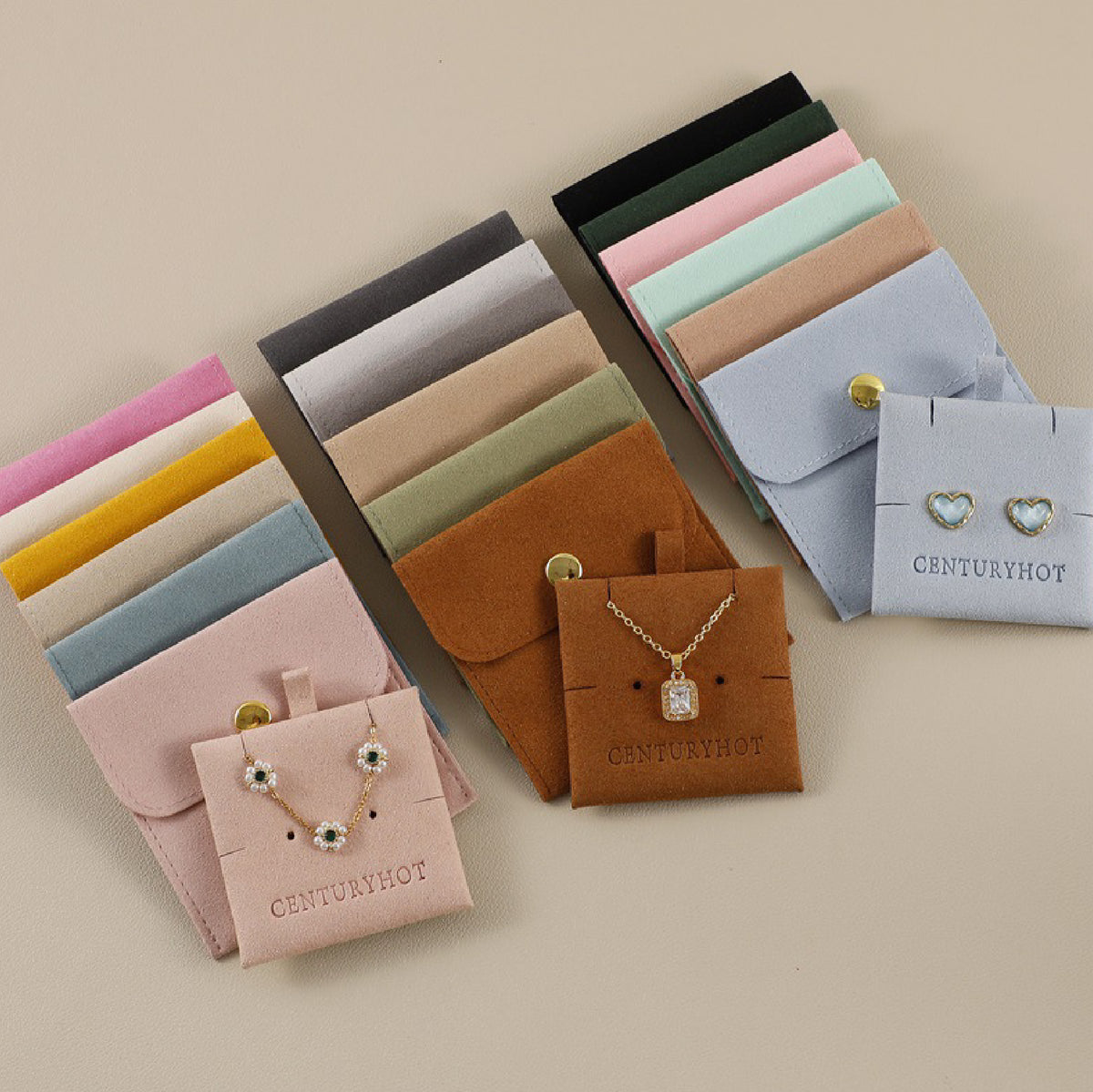 3.2" Velvet Jewelry Pouches with Snap Button Luxury Jewelry Pouch w/ Velvet Insert Pad for Earrings