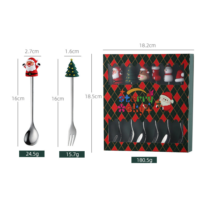 Stainless Steel Christmas Tableware Spoon/Fork Set 6 Pcs Stainless Steel Flatware