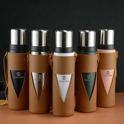 33 Oz/1000ml Water Bottle Vacuum Insulated Stainless Steel Bottle Thermal Bottle W/PU Sling Strap