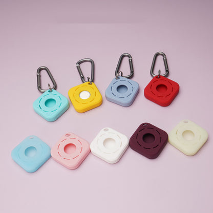 Square Silicone Key Tag Tracker Cover Access Card Sleeve Anti-Lost Protector Holder W/ Carabiner