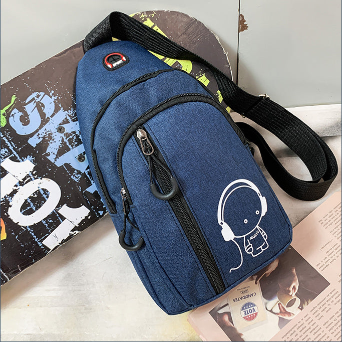 Oxford Sling Bag Chest Crossbody Shoulder Bag W/Earphone Hole