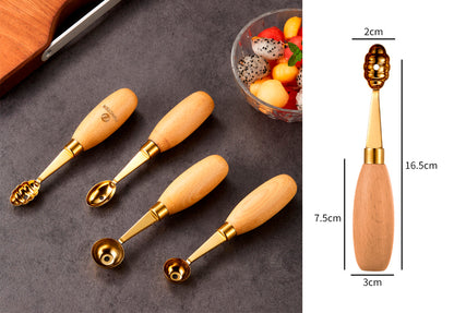 Oval Gold 304 Stainless Steel Fruit Scoop Watermelon Scoop Ice Cream Scoop With Wood Handle