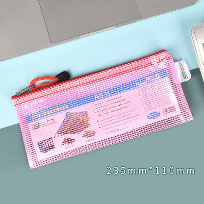 Long Square Shape Mesh Zipper Pouch Document Holder Bag File Document Pouch For School Office