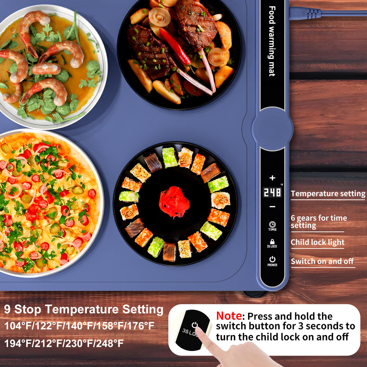 Food Warming Mat Electric Warming Tray Roll Up Food Warmers for Parties Buffet-Large Size