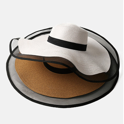 Women's Folable Floppy Hat,Wide Brim Sun Protection Straw Hat, Summer UV Protection Beach Cap