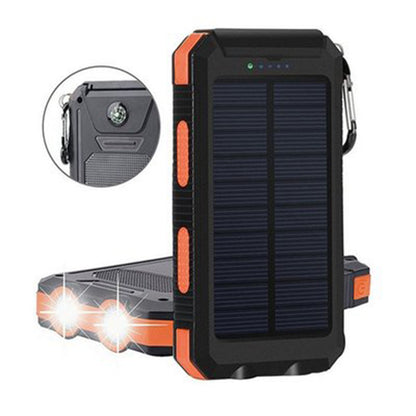 10000mAh Solar Dual Port Water Resistant Power Bank W/ 2 LED Lights