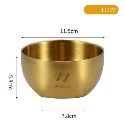 Golden 304 Stainless Steel Rice Round Bowl Heat-Resistant Soup Bowl Kimchi Double-Layer Bowl 115 mm