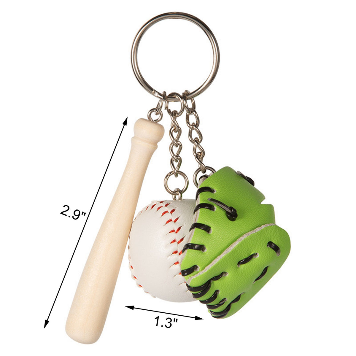 Baseball Charm Keychain Set - 3-Piece Wooden Bat, Ball & Glove Charm