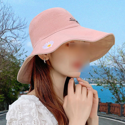 Sun hat Womens,Women Hats with Brim Ponytail Hole UV Protection Embroidered Little Daisy