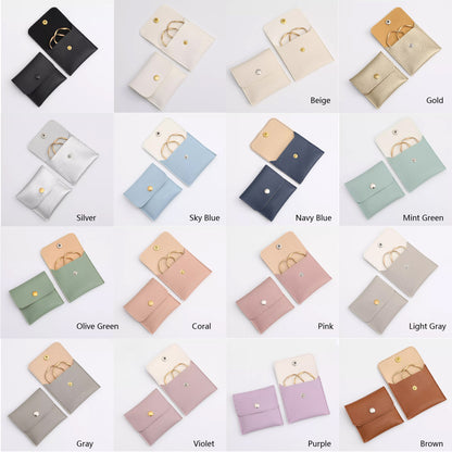 2.8" PU Jewelry Pouches with Snap Button Luxury Jewelry Pouch w/ Velvet Insert Pad for Earring
