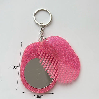 Travel Mini Mirror & Comb Keychain Purse Pendant