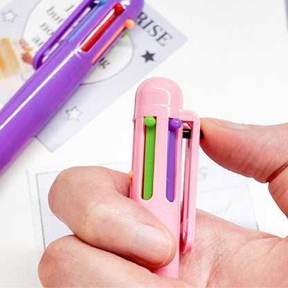 6-Color Click Pen Solid Color Pen Barrel Original Retractable Ballpoint Pen