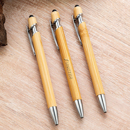 Customizable Bamboo Pens with Touch Stylus Tip Wooden Engraving Ballpoint Pen