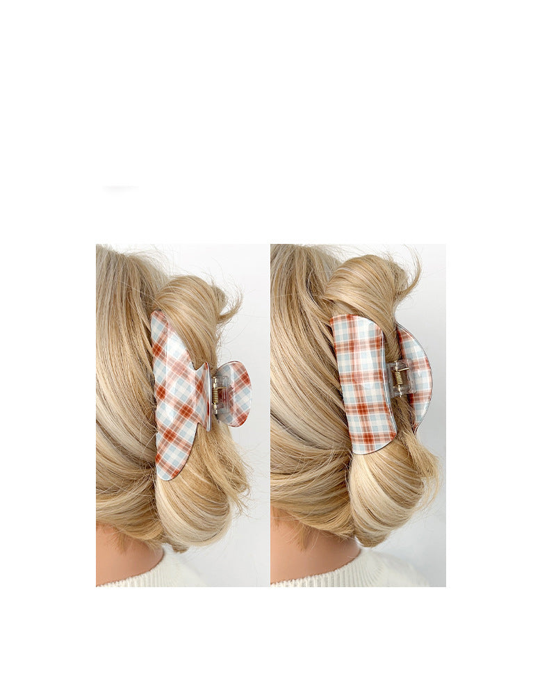 Brown-blue Check Pattern Claw Hair Clips