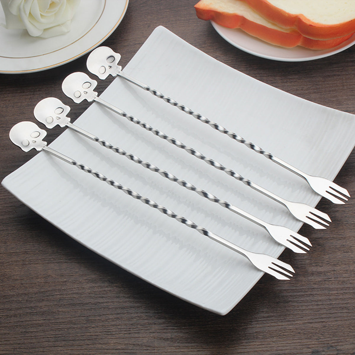 Skull Shape Stainless Steel Bar Cocktail Shaker Spoon Fork