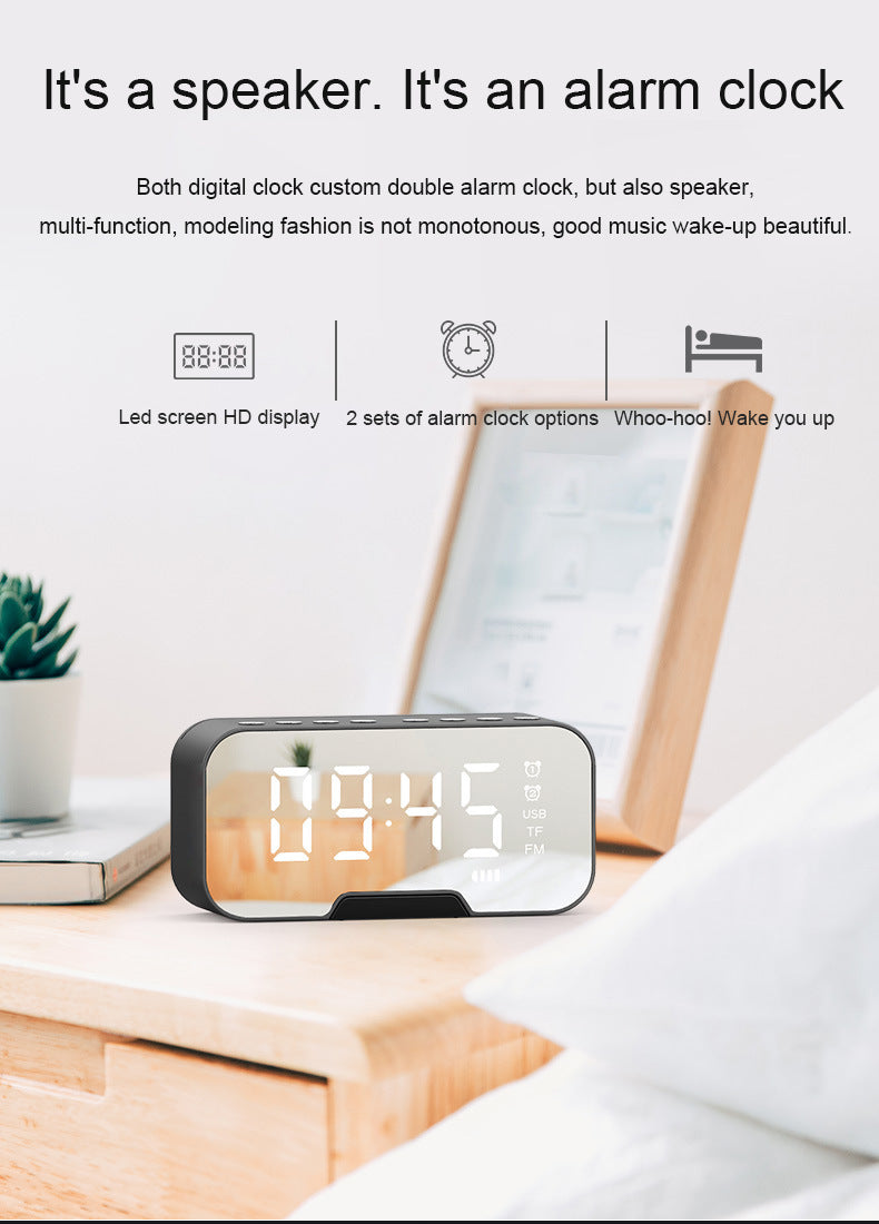 2000 mAh Digital LED Mirror Radio Alarm Clock Wireless Speaker W/Phone Bracket