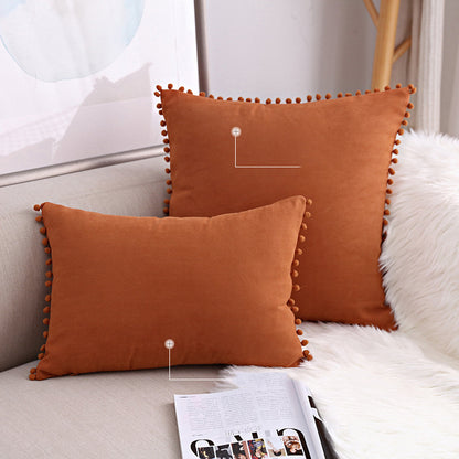 Full Printed 15 x 8" Pompoms Pillowcase Velvet Ball Tassel Trimmed Pompom Fringe Cute Pillowcase