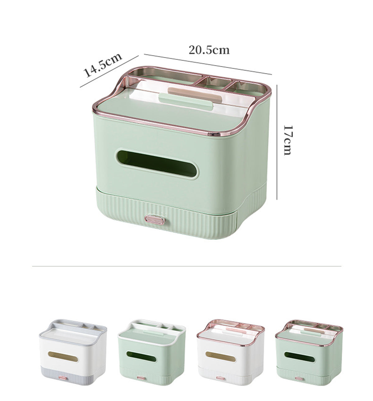 Multifunctional Tissue Storage Box Vanity Countertop for Paper, Remotes, Phone, Glasses Etc