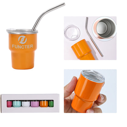 Stainless Steel Mini Tumbler W/ Straw 2 oz. (6 Pack)
