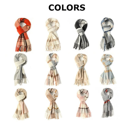 69'' Cashmere 100% Lambswool Tartan Scarf Warm Autumn Winter Scarf Solid Color Fringed Wool Scarf
