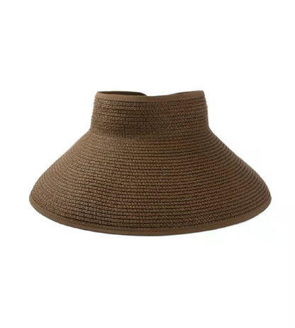 Foldable Straw Sun Visors for Women, Sun Protection Wide Brim Sun Hats Adjustable Topless Beach Hat