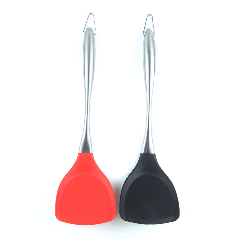 Silicone Solid Turner W/Stainless Steel Handle-Heat Resistant Silicone Tools Non-Stick Cookware