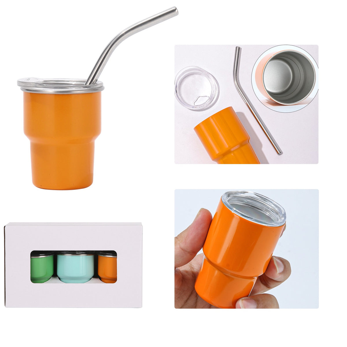 Stainless Steel Mini Tumbler W/ Straw 2 oz. (3 Pack)