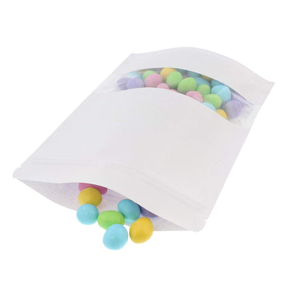 4.8 x 7.9" White Kraft Paper Bags W/Window Stand Up Ziplock Resealable Pouch Coffee Bag