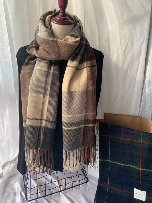 79'' Polyester Tartan Scarf Pashmina Shawls and Wraps Fringed Scarf - Woven Label