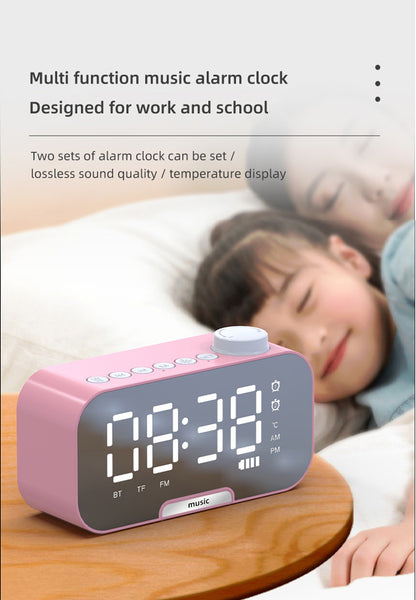2000 mAh Digital LED Mirror Radio Alarm Clock Wireless Speaker W/Knob And Phone Bracket