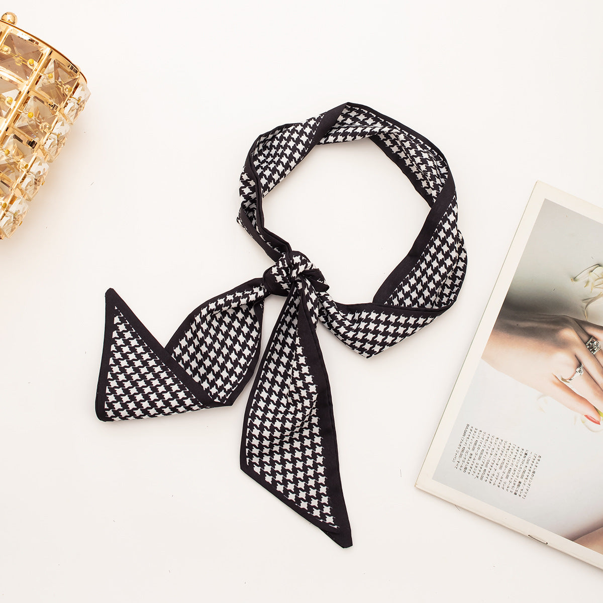 35" x 2" Full Custom Houndstooth Neckerchief Long Hair Ribbon Neck Scarf Handbag Wrap Neck Tie #27