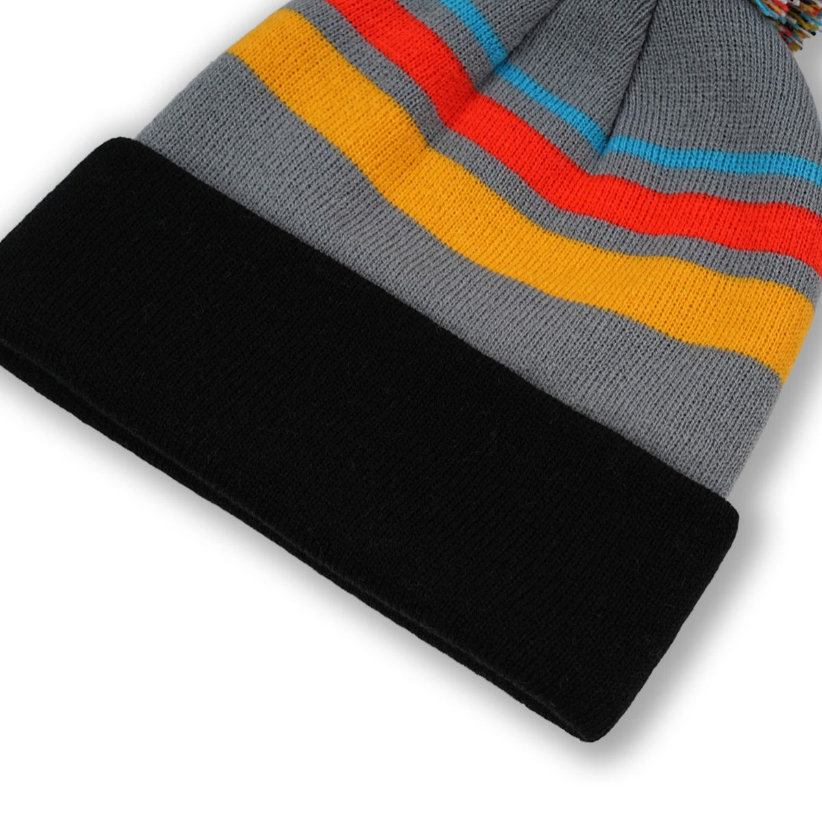 Colorful Striped Knit Hat W/ Pom-pom